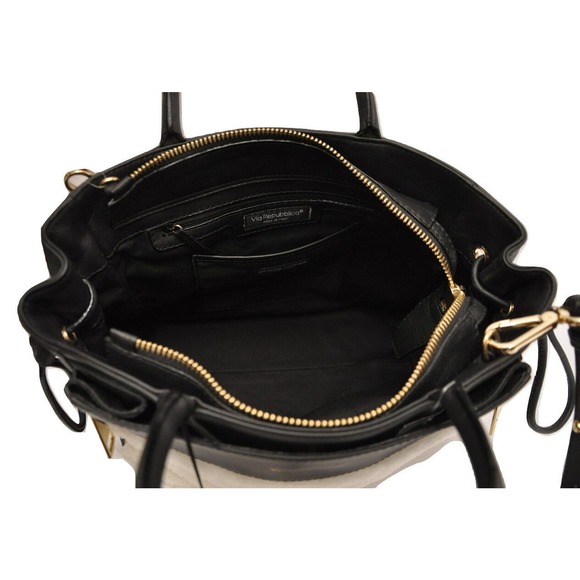 Via Repubblica Italy Genuine Shearling / Leather Handbag Cream/Black Nwt $698 - Picture 5 of 5